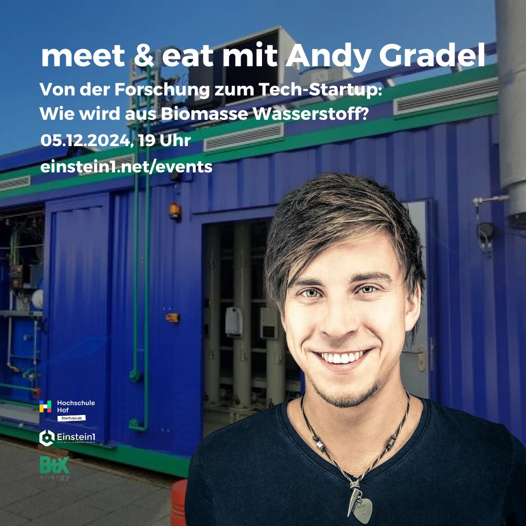 Teaser – meet & eat mit Andy Gradel: Von der Forschung zum Tech-Startup – Wie wird aus Biomasse Wasserstoff?